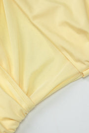 One Shoulder Yellow Ruched Tight Dress