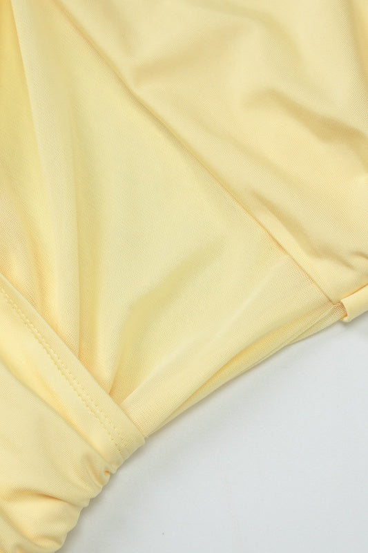 One Shoulder Yellow Ruched Tight Dress