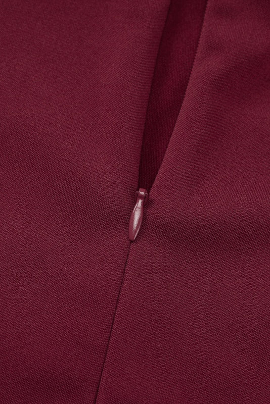 Burgundy Halter Frill Slit Long Dress