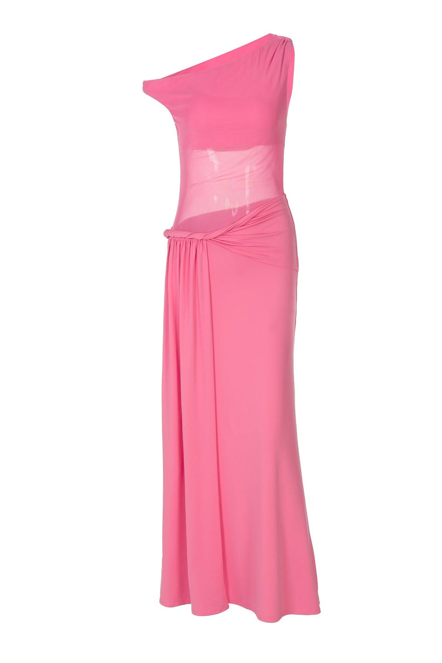 One Shoulder Hot Pink Sheer Long Dress Ohmollydress One Shoulder Hot Pink Sheer Long Dress Ohmollydress