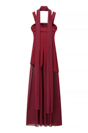 Yellow Straps A-line Maxi Dress with Scarf