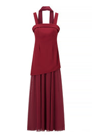 Yellow Straps A-line Maxi Dress with Scarf