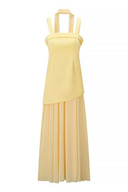 Yellow Straps A-line Maxi Dress with Scarf