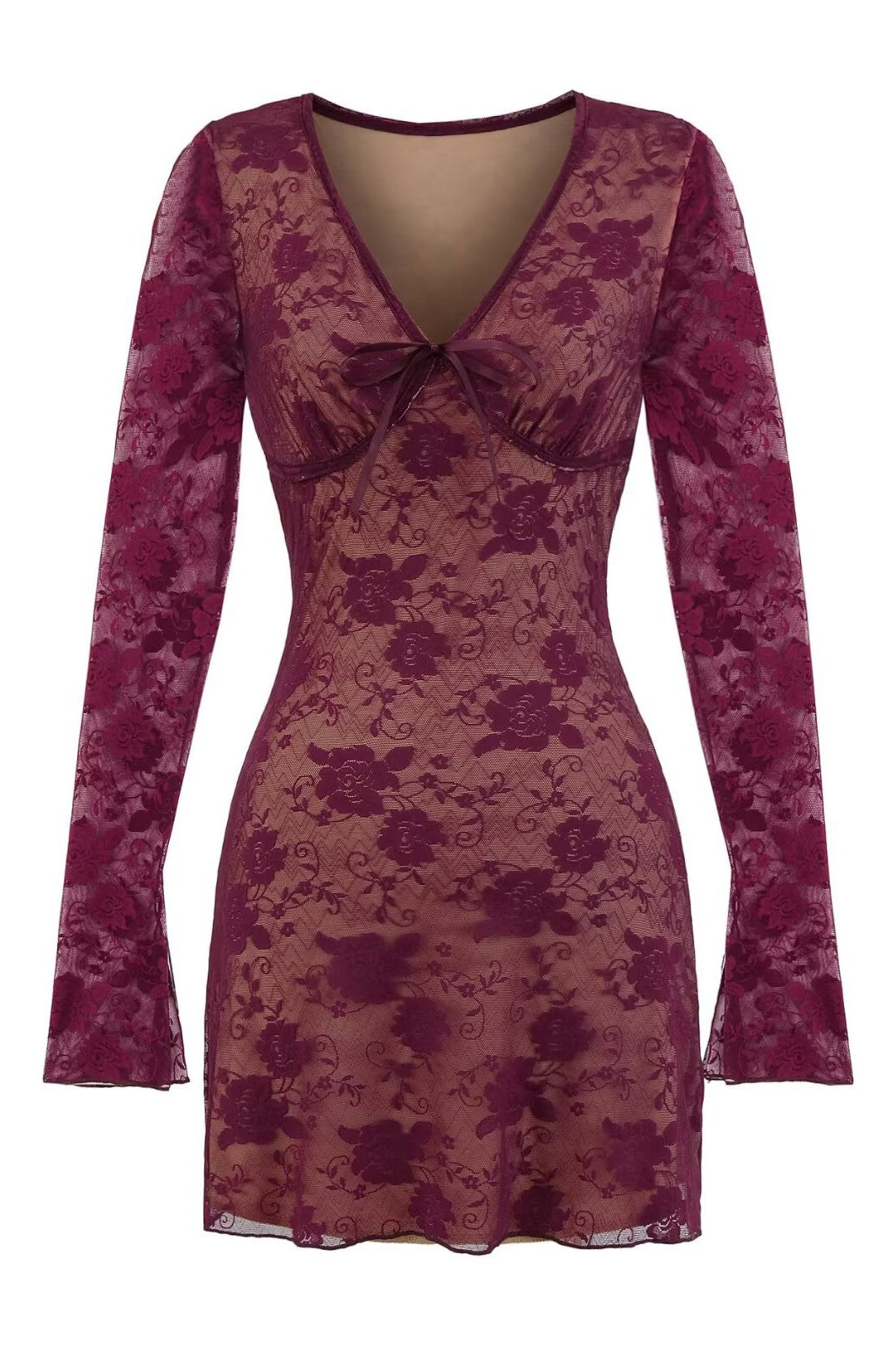 burgundy lace dress short Short Burgundy Hoco Dress: Dave & Johnny 12619 Burgundy / 00