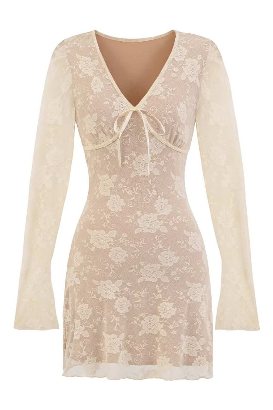 Long Sleeves Burgundy Lace Short Dress