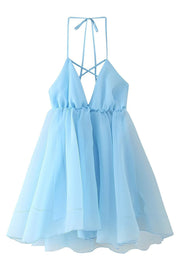 Blue V Neck A-line Short Dress