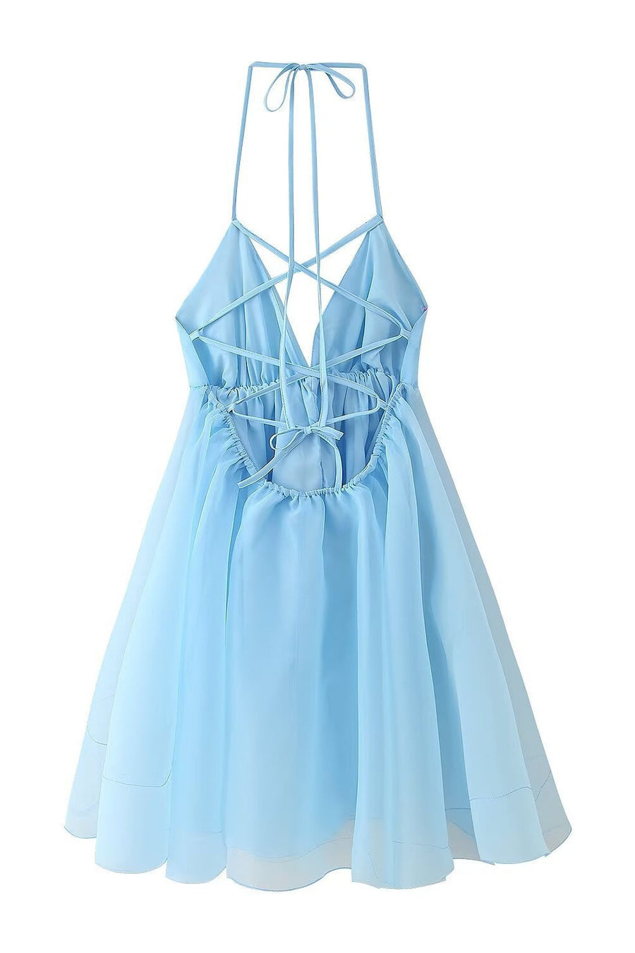 Blue V Neck A-line Short Dress