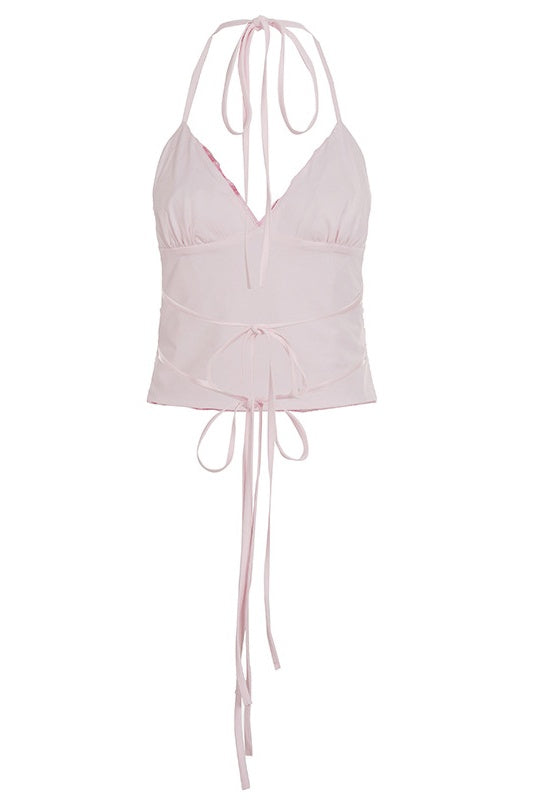 Pink Beaded V Neck Fitted Top