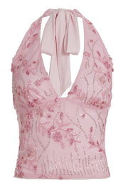 Halter Pink Beaded Fitted Top