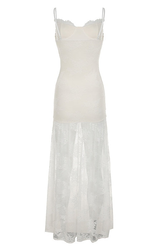 Black Lace Straps Sheer Long Dress