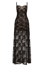 Black Lace Straps Sheer Long Dress
