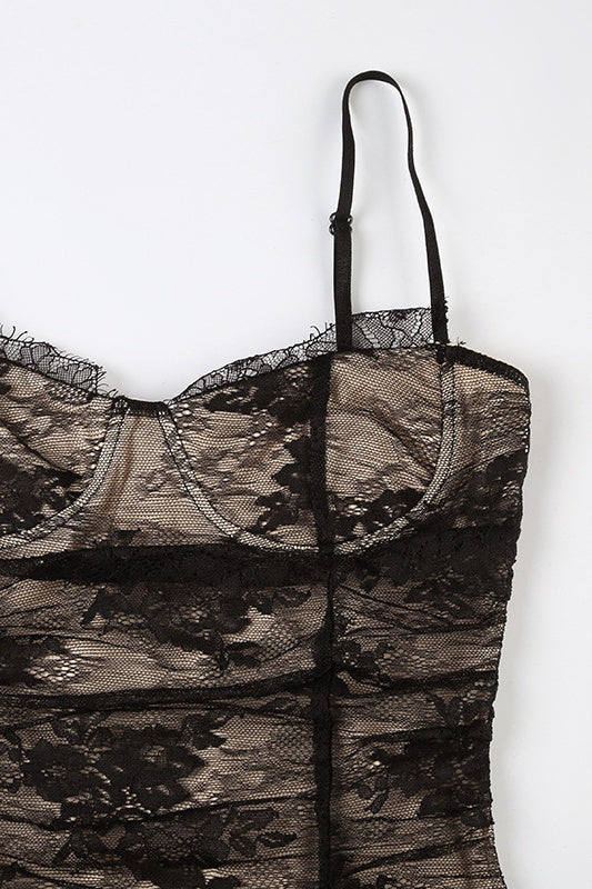 Black Lace Straps Sheer Long Dress