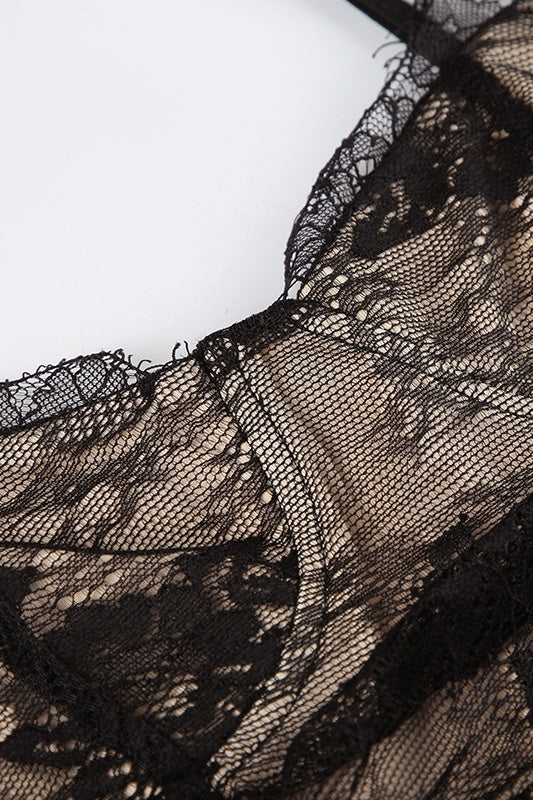 Black Lace Straps Sheer Long Dress