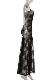 Black Lace Straps Sheer Long Dress