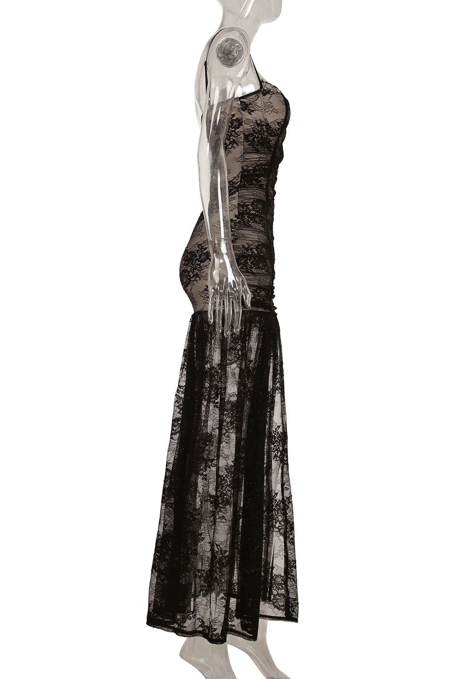 Black Lace Straps Sheer Long Dress