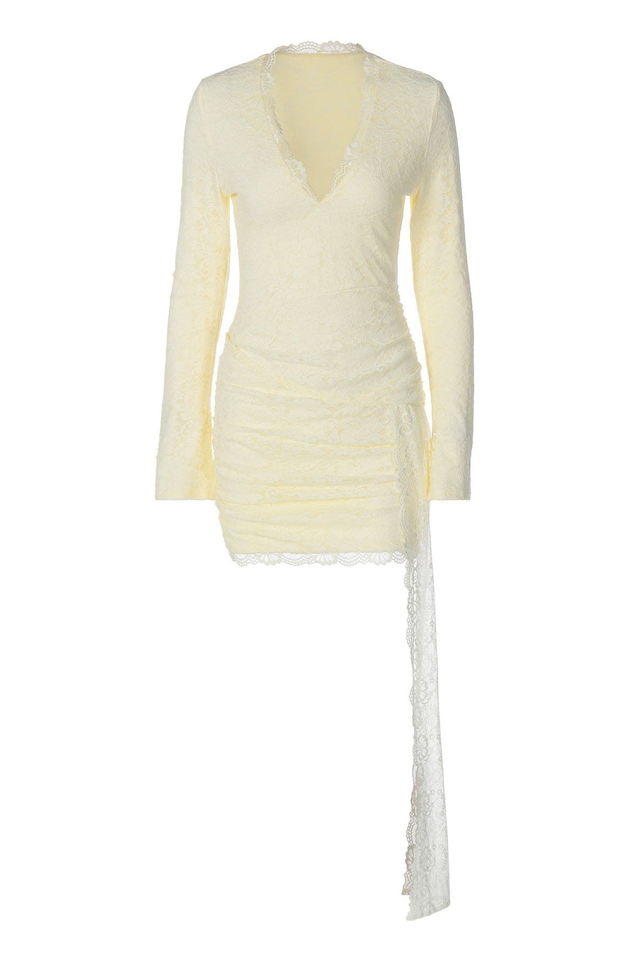 Long Sleeves Yellow Lace Tight Dress