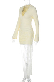 Long Sleeves Yellow Lace Tight Dress