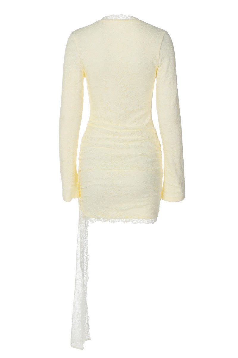 Long Sleeves Yellow Lace Tight Dress