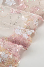 Pink Floral Beaded Sheer Crop Top