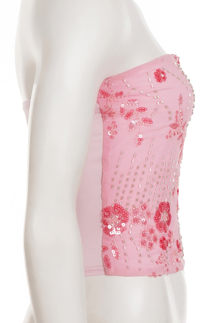 Pink Sequin Strapless Crop Top