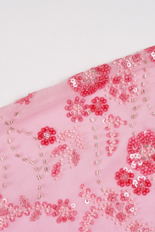 Pink Sequin Strapless Crop Top