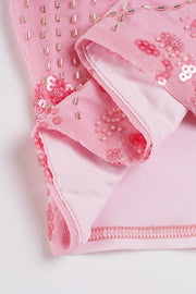 Pink Sequin Strapless Crop Top