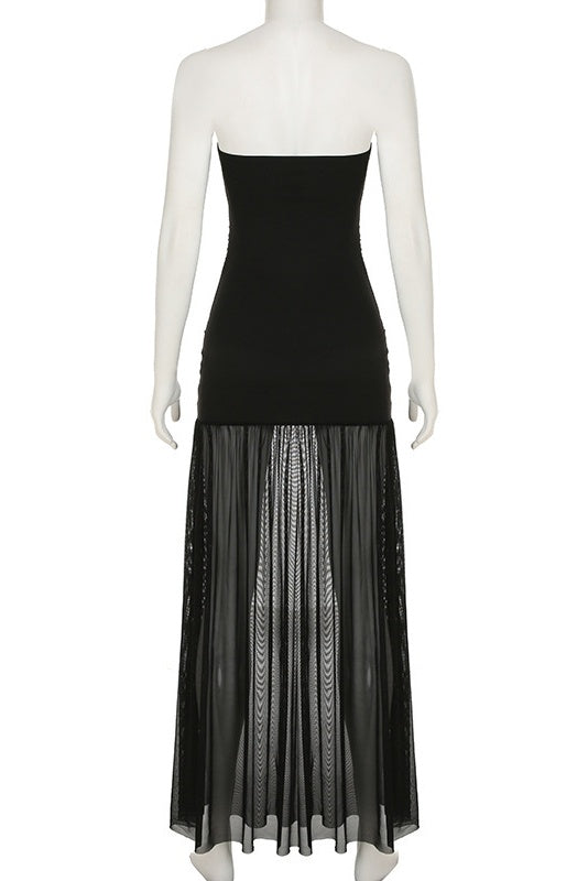 Strapless Pink Sheer Long Dress