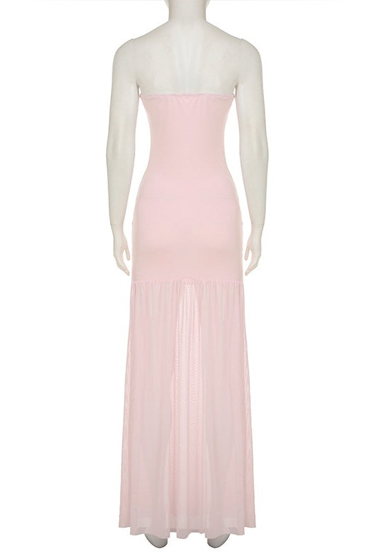 Strapless Pink Sheer Long Dress