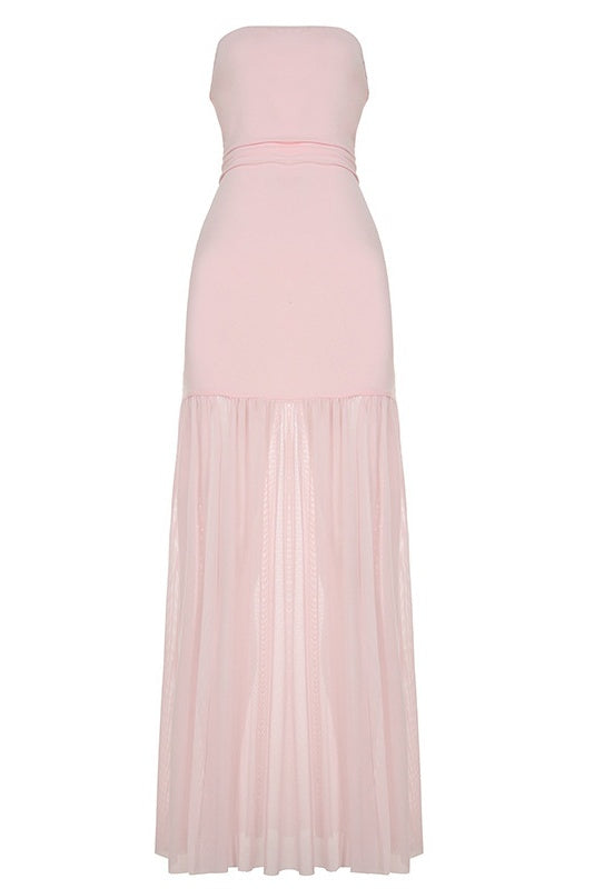 Strapless Pink Sheer Long Dress