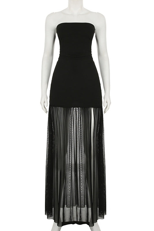 Strapless Pink Sheer Long Dress