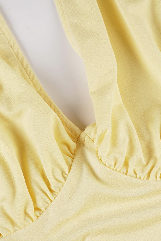 Halter Yellow A-line Short Bubble Dress