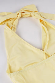 Halter Yellow A-line Short Bubble Dress