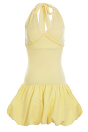 Halter Yellow A-line Short Bubble Dress