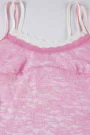 Pink Lace Straps Fitted Long Dress