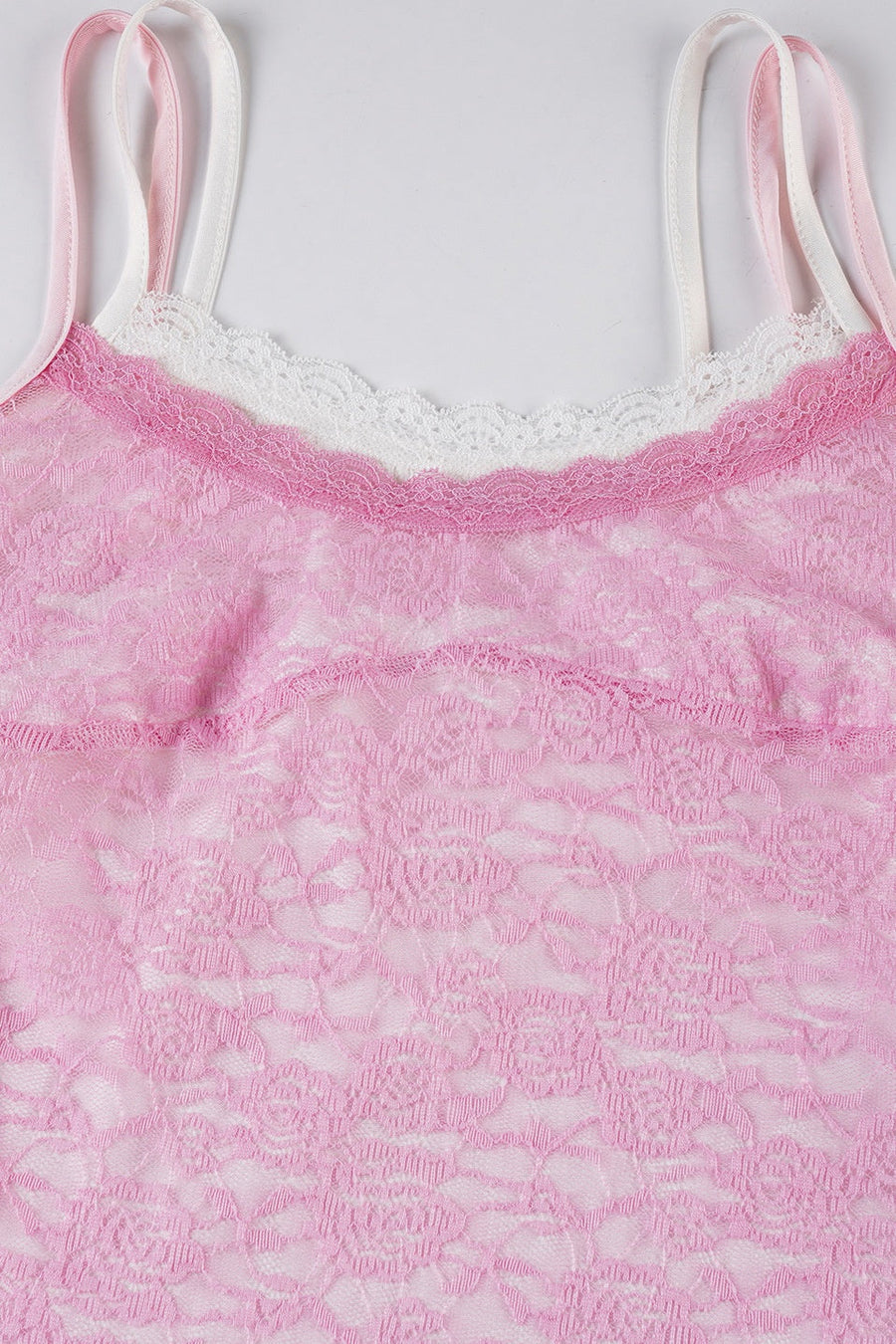 Pink Lace Straps Fitted Long Dress