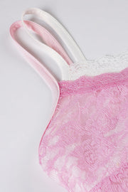 Pink Lace Straps Fitted Long Dress