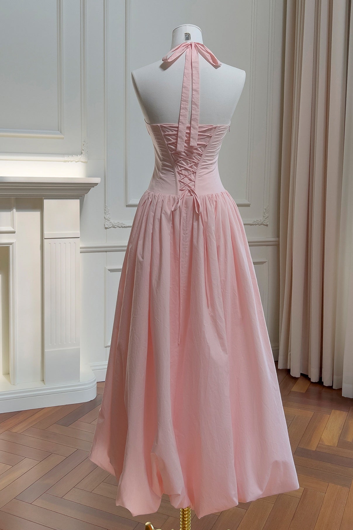 Halter Pink Empire A-line Bubble Dress