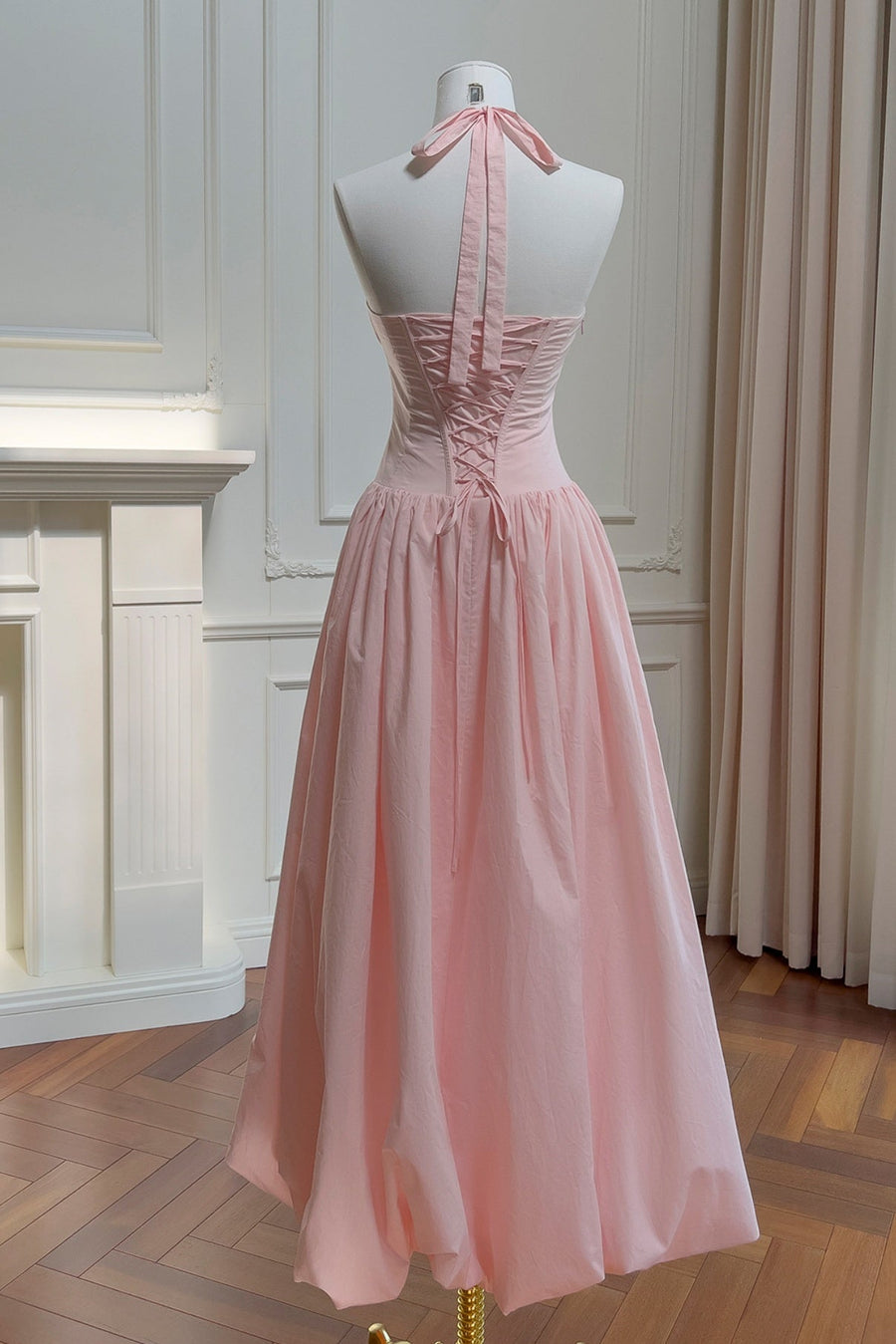 Halter Pink Empire A-line Bubble Dress