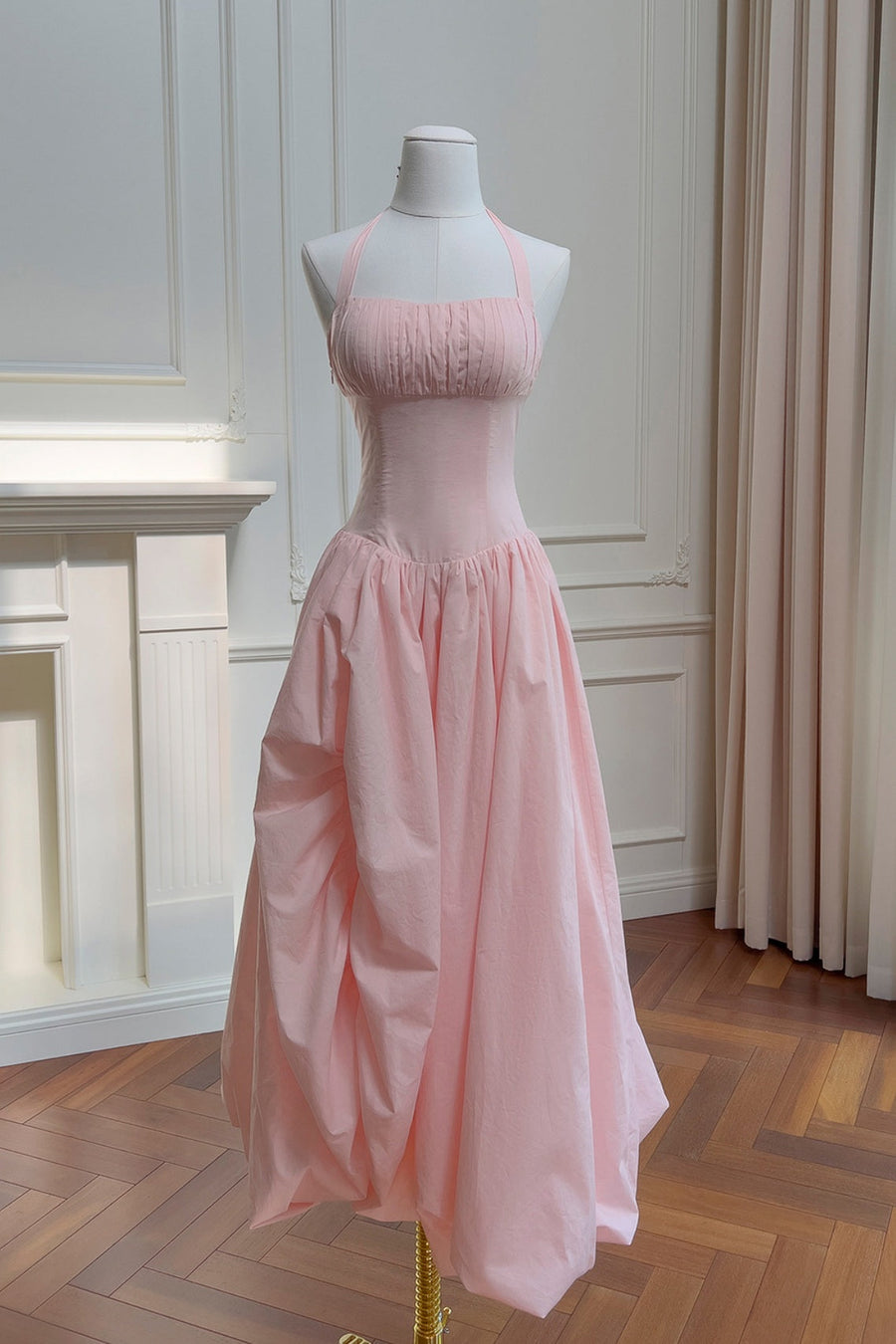 Halter Pink Empire A-line Bubble Dress