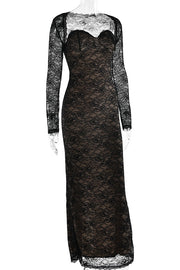 Two Piece Sweet Black Lace Fitted Long Dress