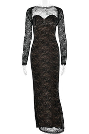 Two Piece Sweet Black Lace Fitted Long Dress