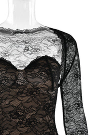 Two Piece Sweet Black Lace Fitted Long Dress