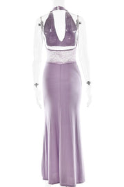 Black Halter Sheer Draped Long Dress