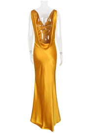 Yellow Satin Open Back Fitted Dress