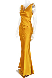 Yellow Satin Open Back Fitted Dress