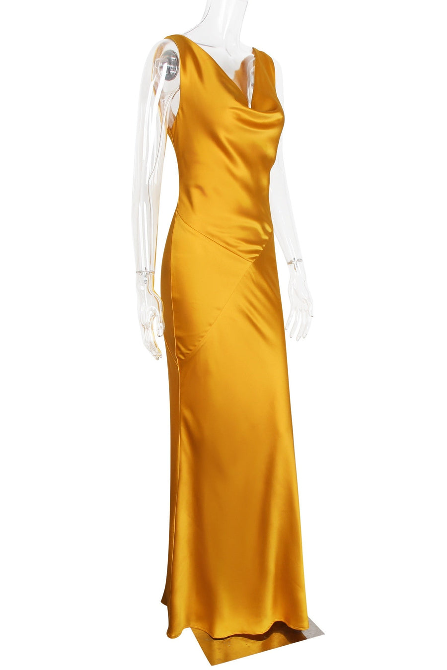 Yellow Satin Open Back Fitted Dress