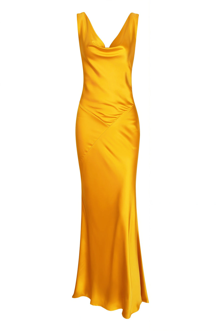 Yellow Satin Open Back Fitted Dress