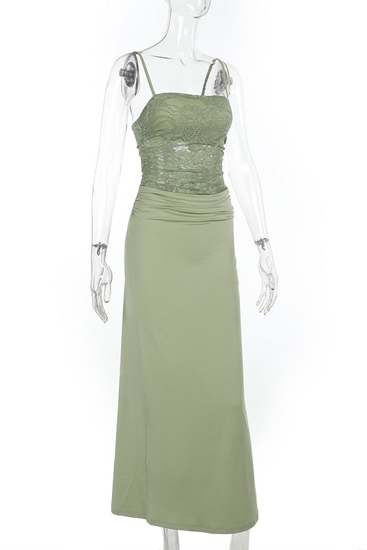 Sage Green Straps Fitted Long Dress