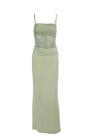 Sage Green Straps Fitted Long Dress