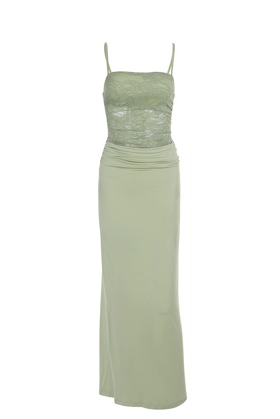 Sage Green Straps Fitted Long Dress